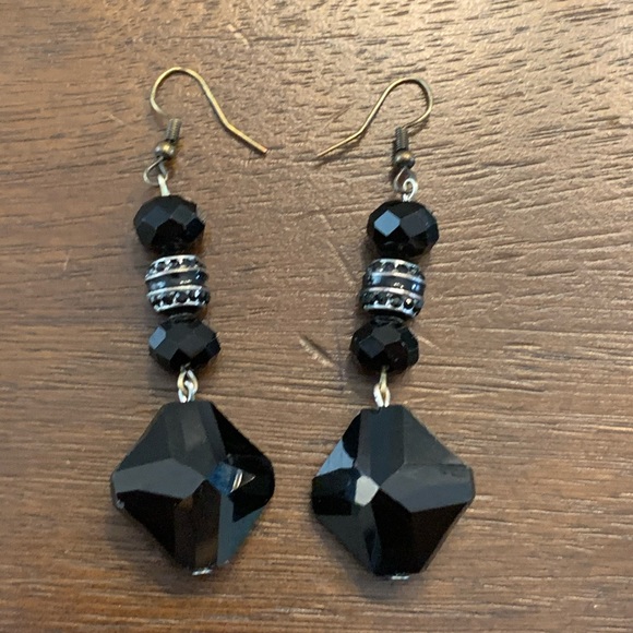 Black and Silver Glass Bead Earrings - Picture 3 of 4